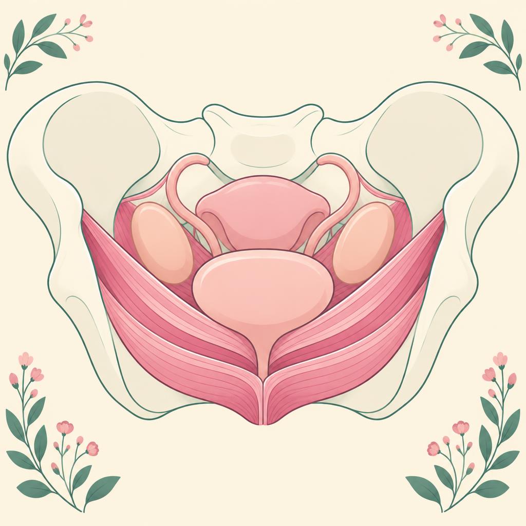 Ilustração didática do assoalho pélvico sustentando os órgãos da pelve